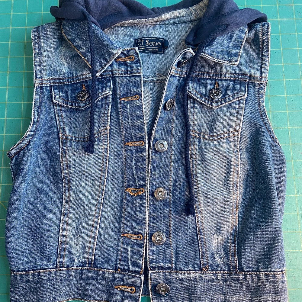 Ci Sono Denim Collection Hooded Denim Vest Size Small